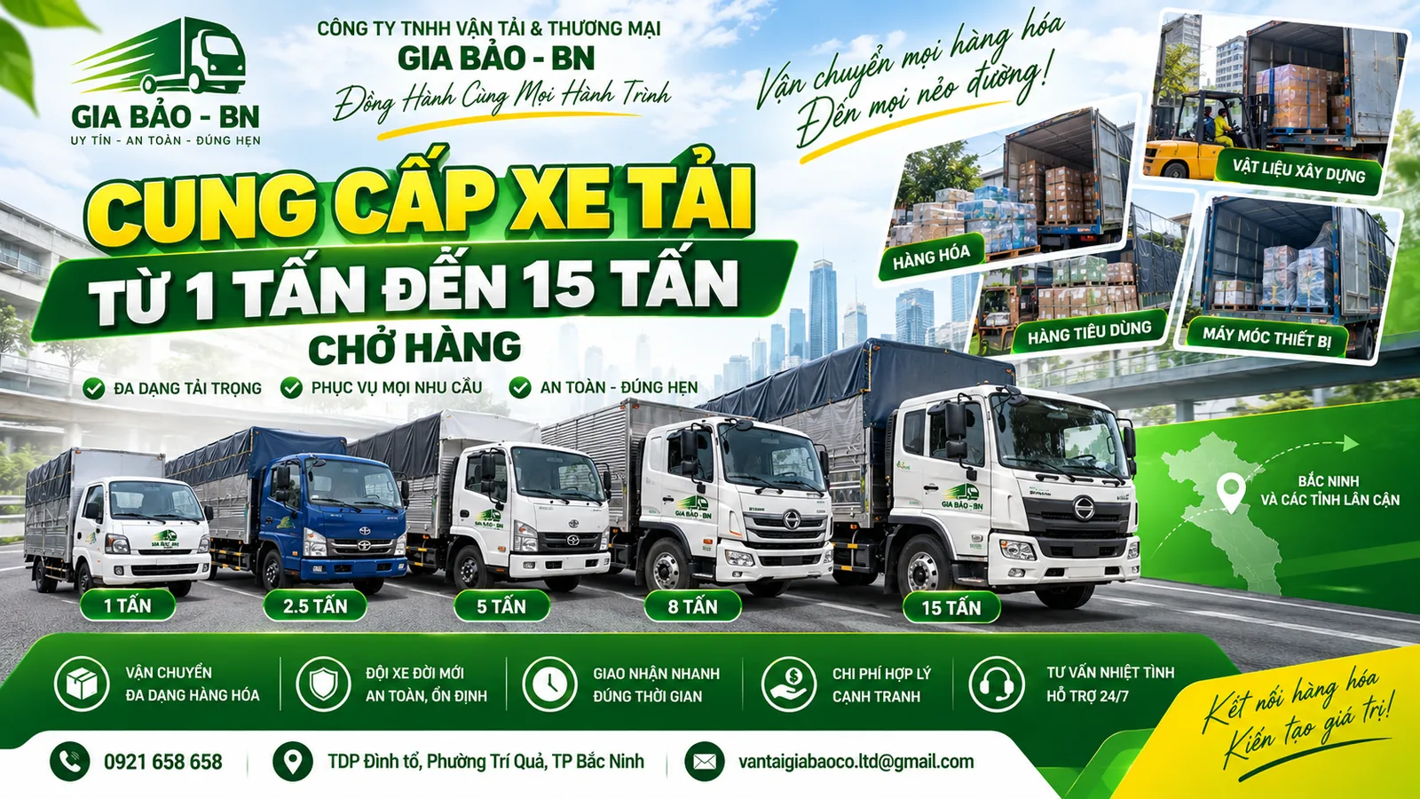 Gia Bảo BN Cung Cấp Xe Tải Từ 1 Tấn Đến 15 Tấn Chở Hàng